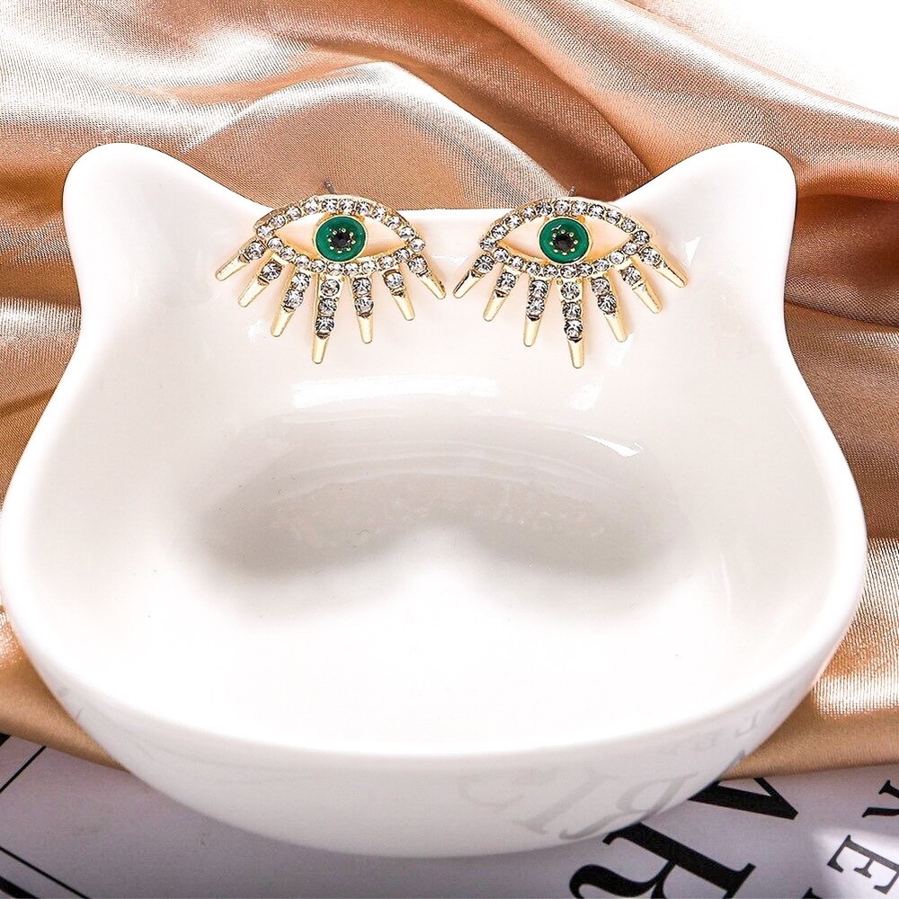 2/$20! Gold Crystal Pave Evil Eye Stud Earrings - Picture 9 of 14